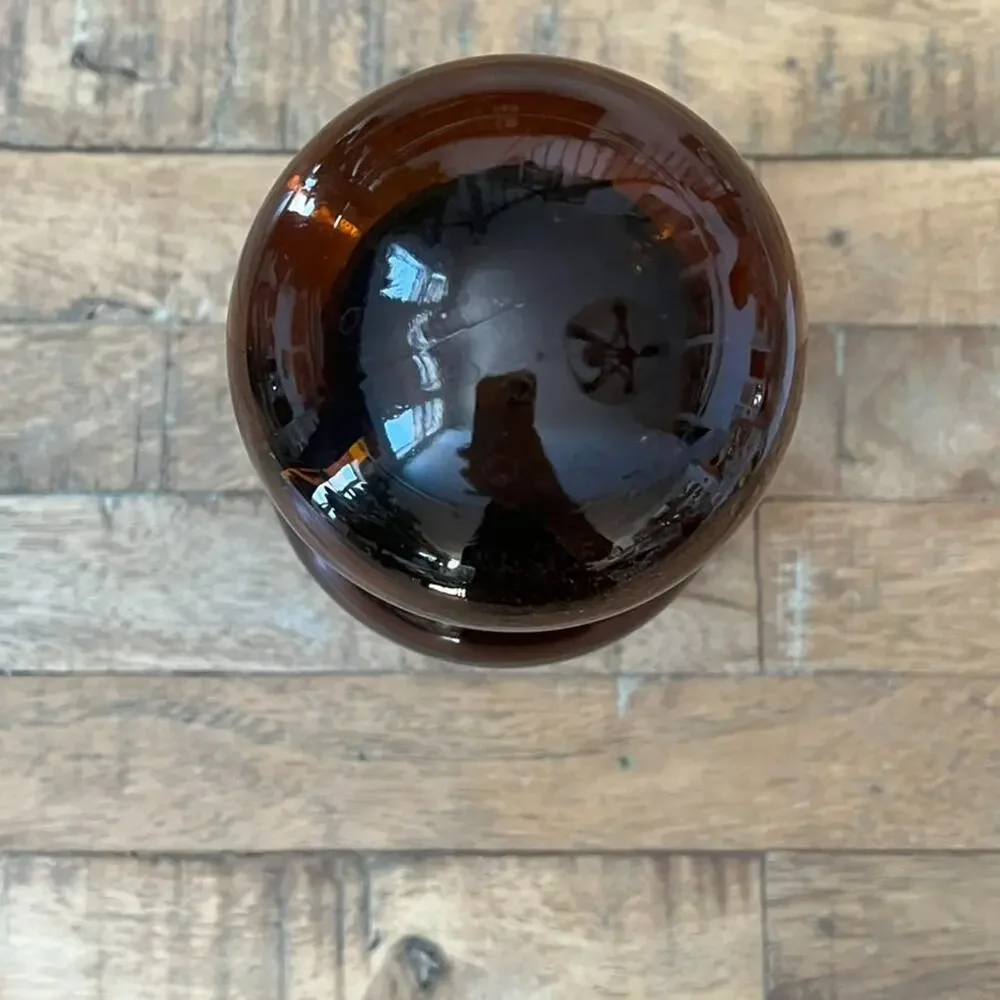 Vintage Belgium Brown Amber Glass Container Apothecary Jar Bubble Lid